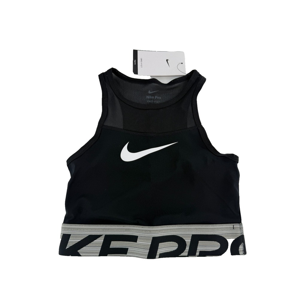 Nike Pro Dri-Fit Graphic Cropped Halter Training Tank Black DM7689-010 Womens XS